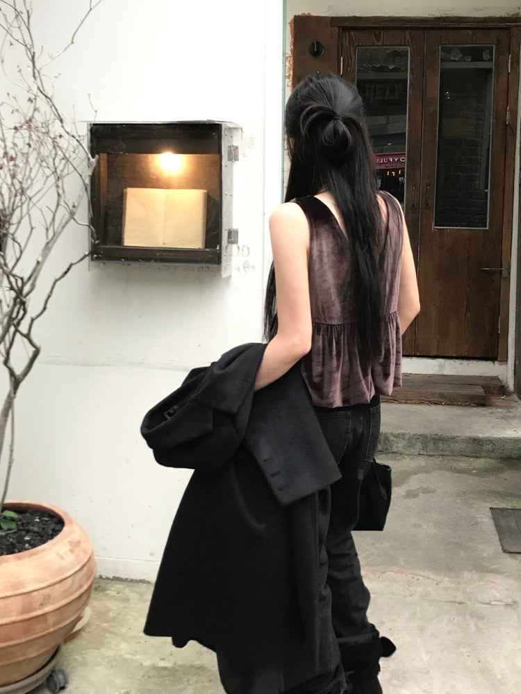 絲絨泡泡下擺背心