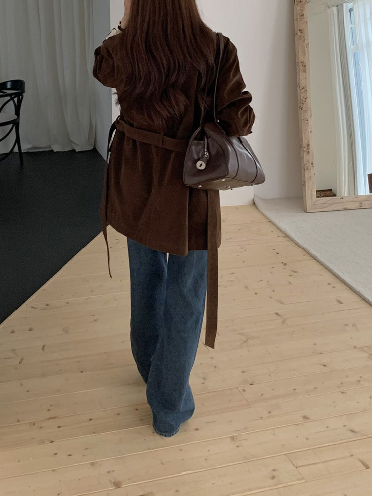 皮質/麂皮質感綁帶西外