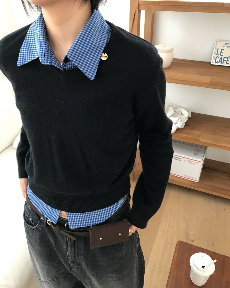 復古亮色格紋細節修腰襯衫