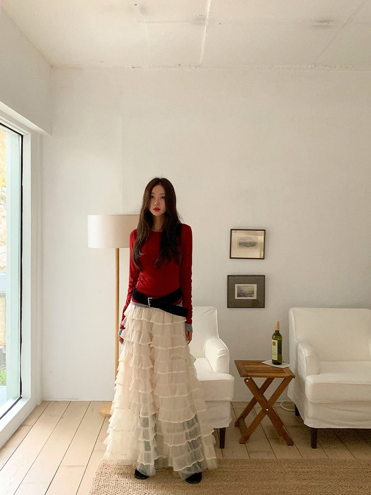 極美透紗蛋糕層次感及踝裙