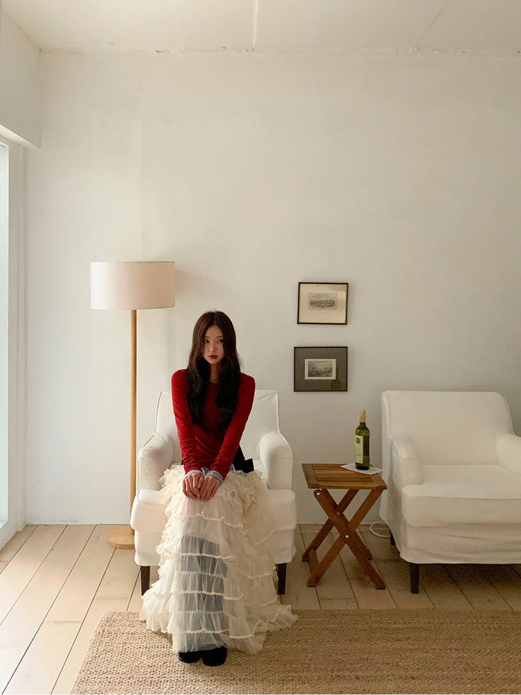 極美透紗蛋糕層次感及踝裙