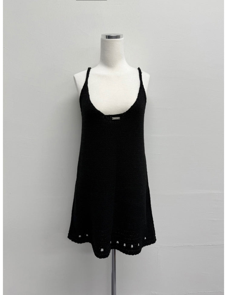 鐵扣細節縷空針織連身裙