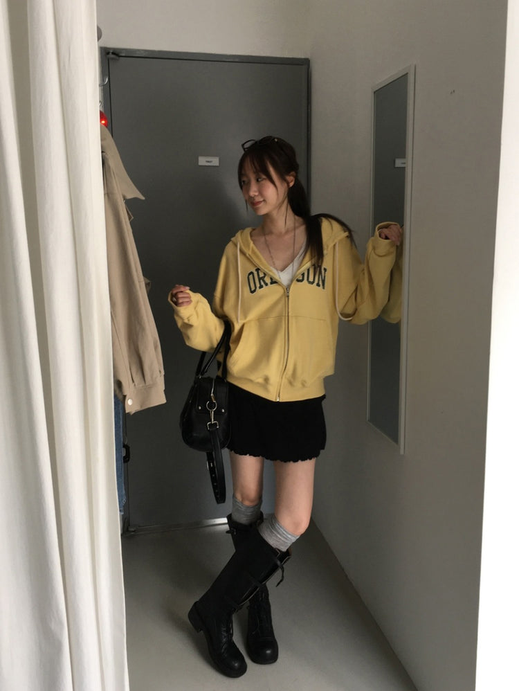 美色做舊字母連帽外套