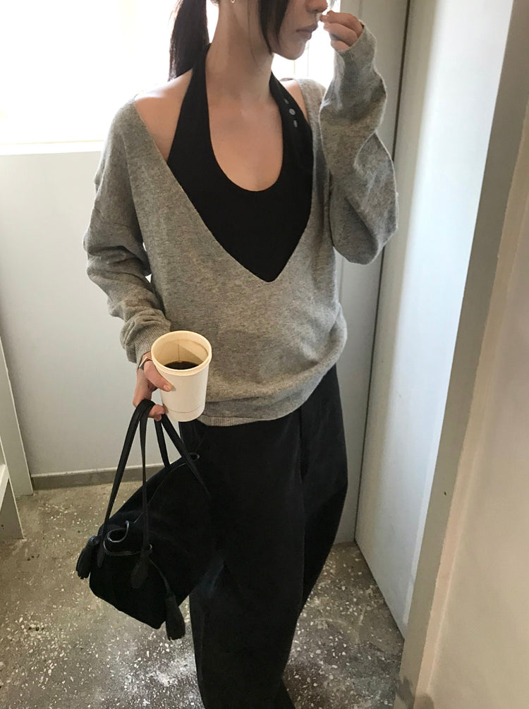 掛脖扣鈕細節背心