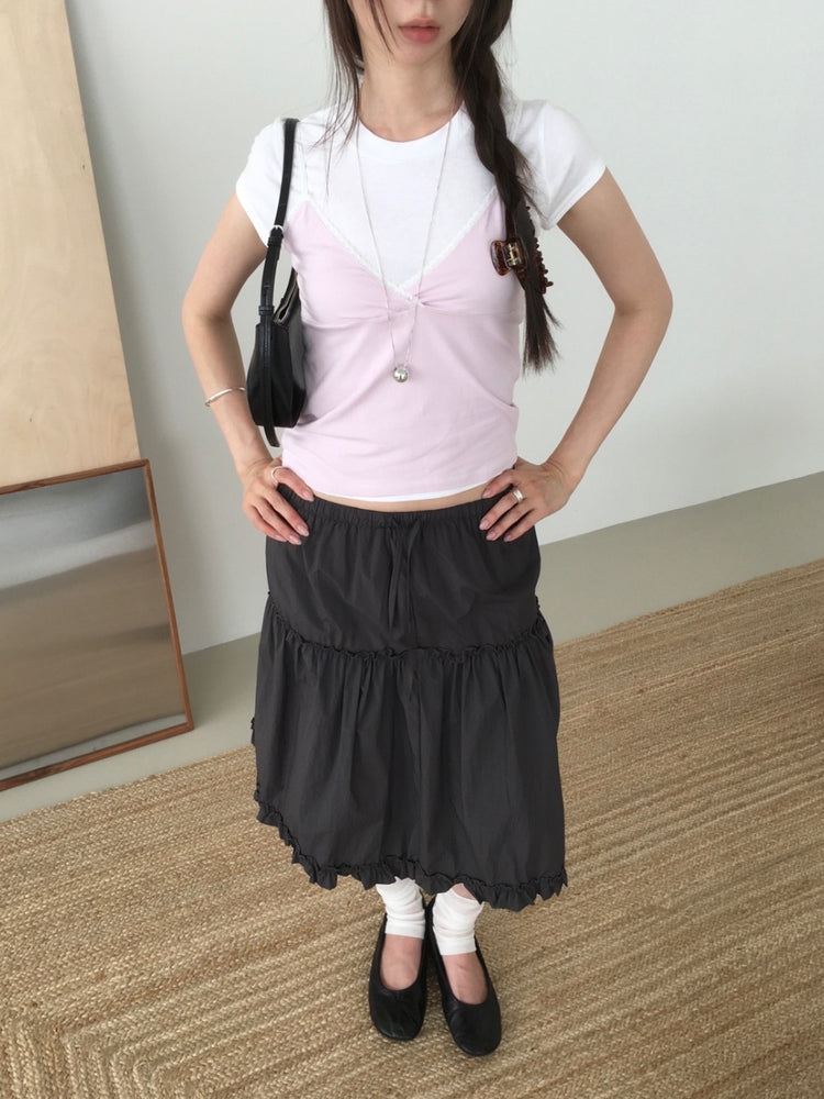 美色飛袖細節修身上衣