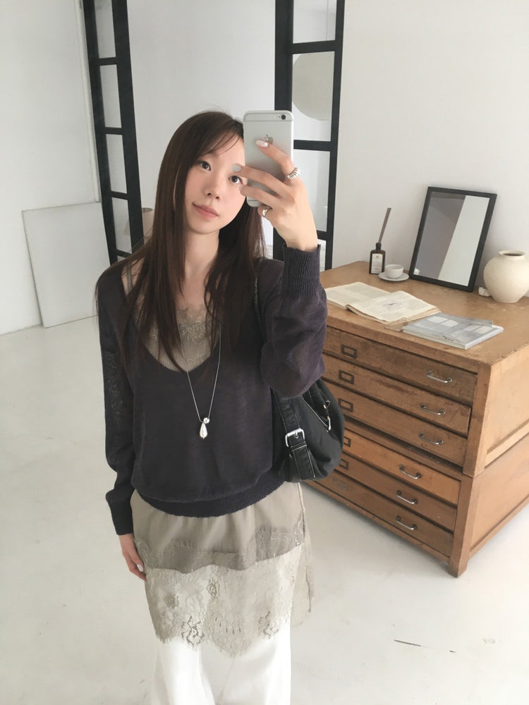 透膚深V領針織上衣