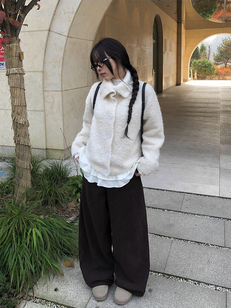 圈毛可立領排鈕針織外套