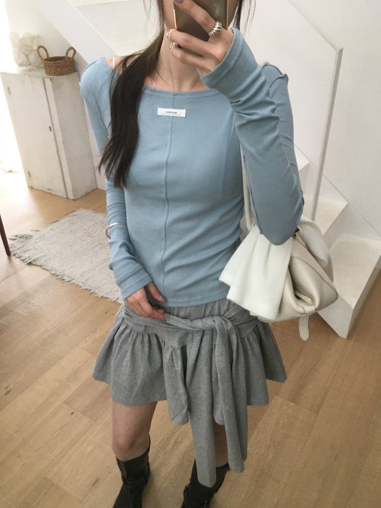 美色船領標籤骨線細節上衣