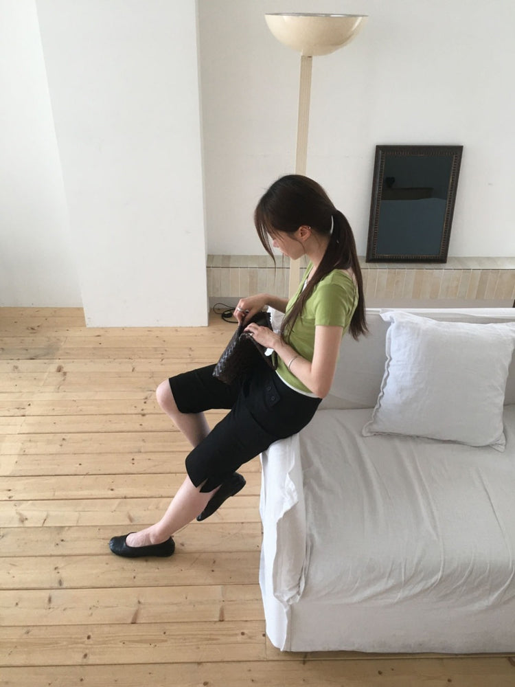 側扣腰帶細節修腿七分褲