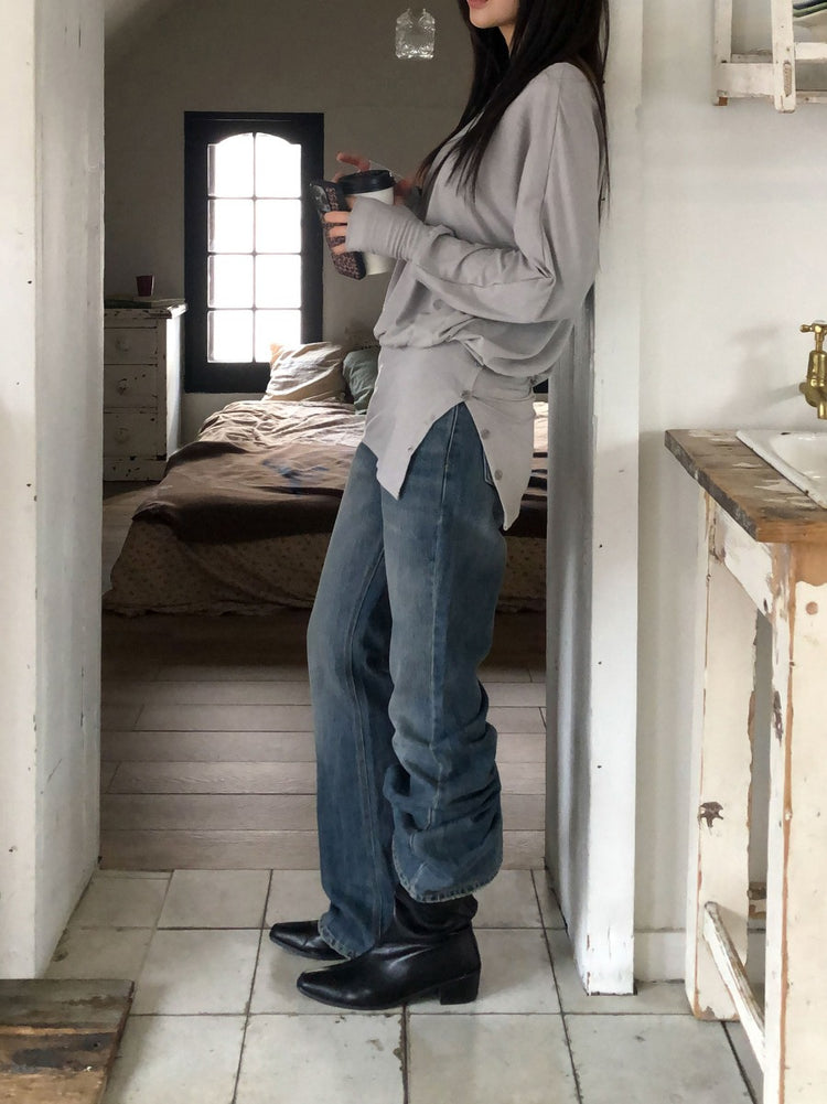 美肩側開叉指扣細節修腰連身裙