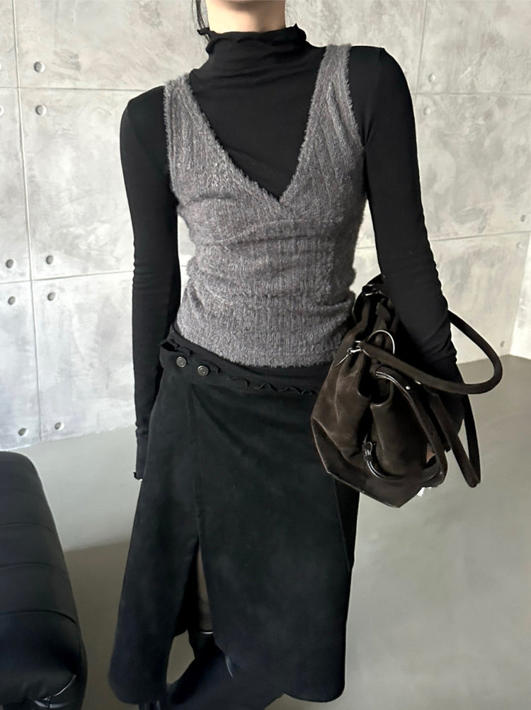 毛絨交疊細節背心