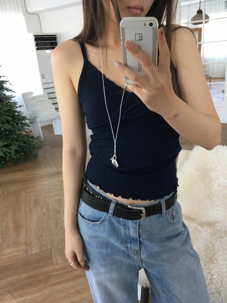 交疊蕾絲捲邊細節背心