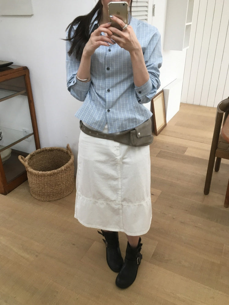 格紋修腰合身襯衫