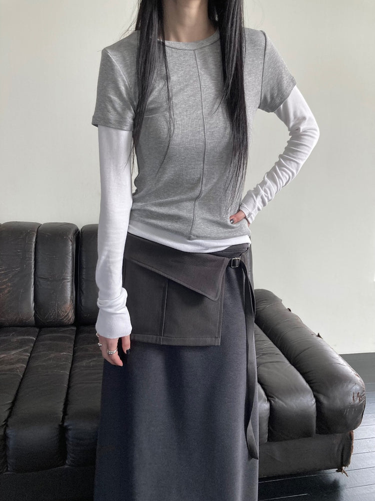 撞色層次感假兩件上衣