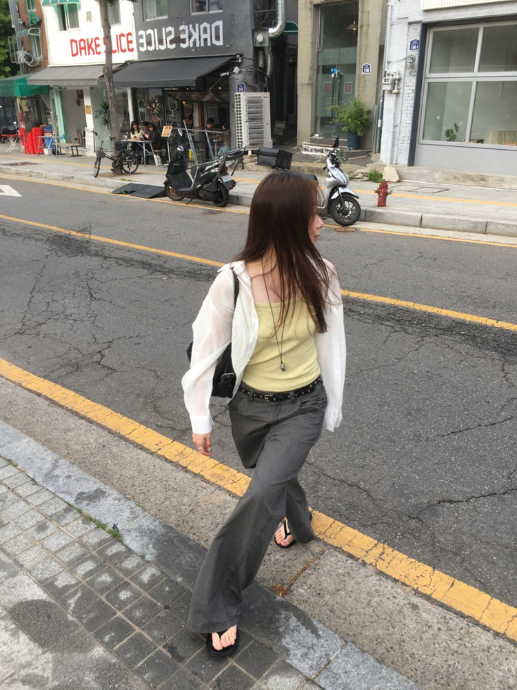美色透膚背細節寬鬆襯衫