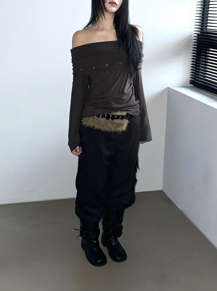 混色毛鐵扣細節腰帶