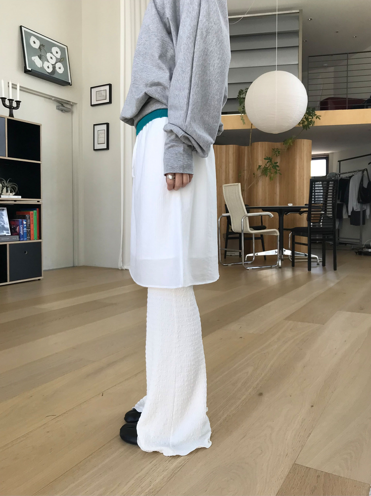 皺皺紋理美腿微喇叭褲