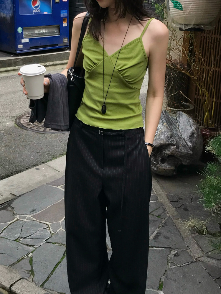 花邊抓皺胸腺細節背心