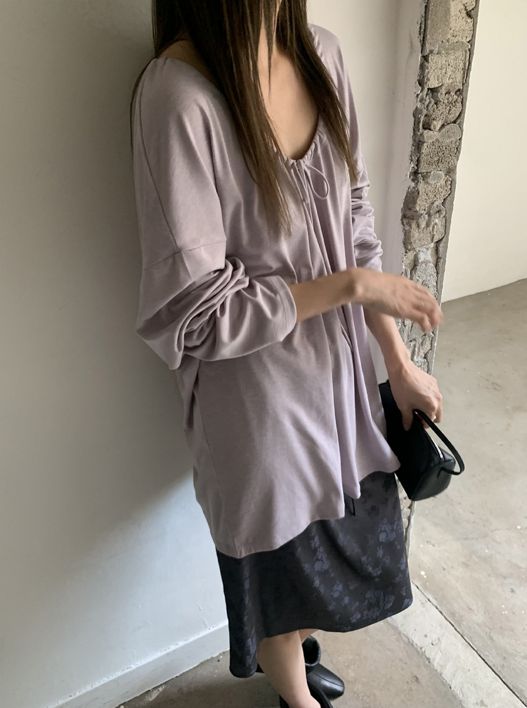 美肩抽繩寬鬆休閒上衣