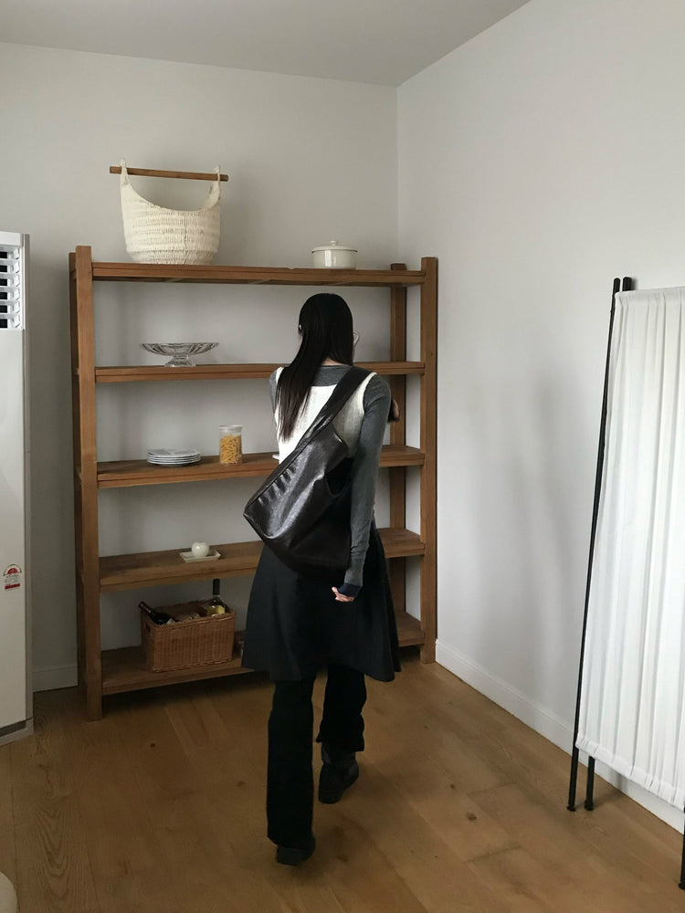 紋理寬肩帶容量袋