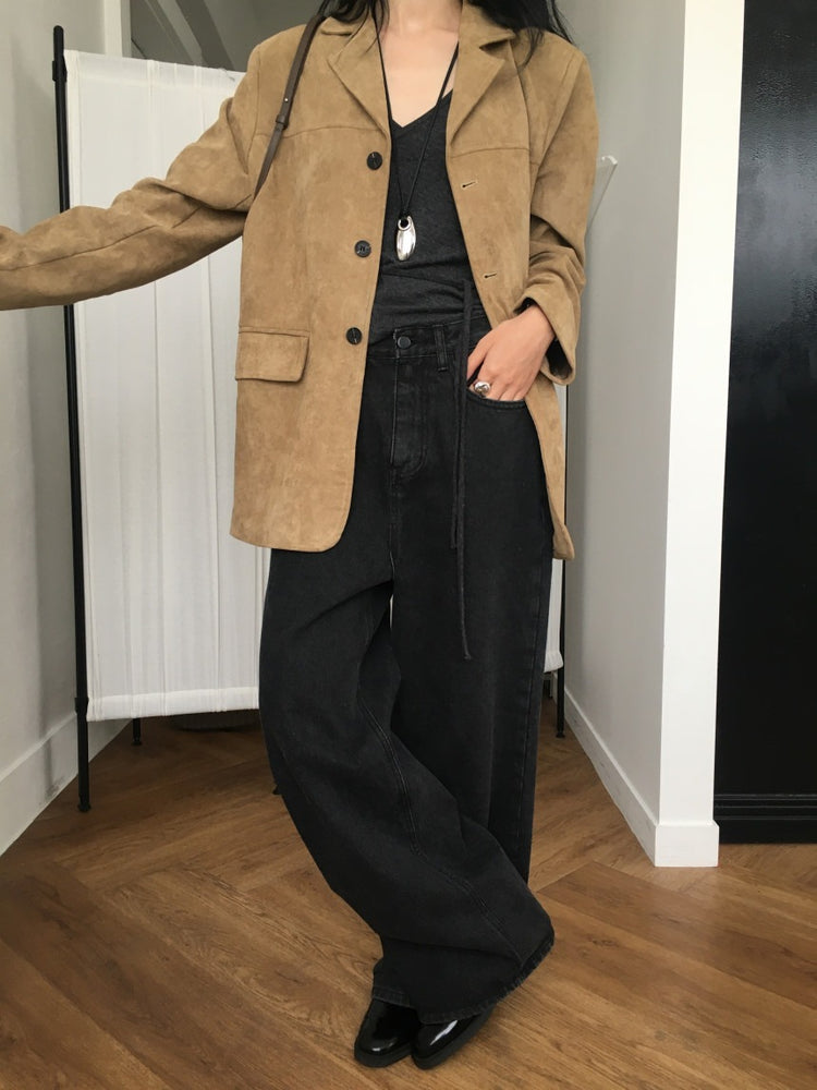 (現)基礎黑灰闊牛仔褲