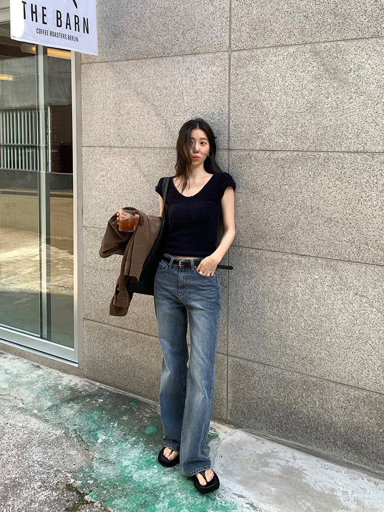 U領圈毛質感針織上衣