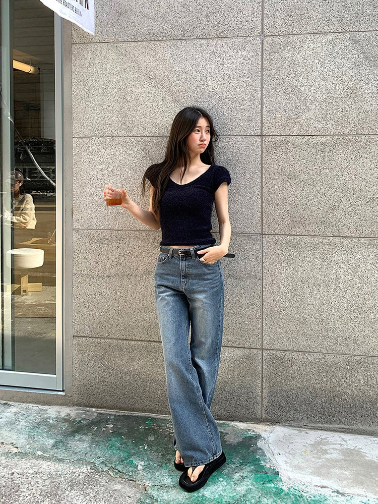 U領圈毛質感針織上衣