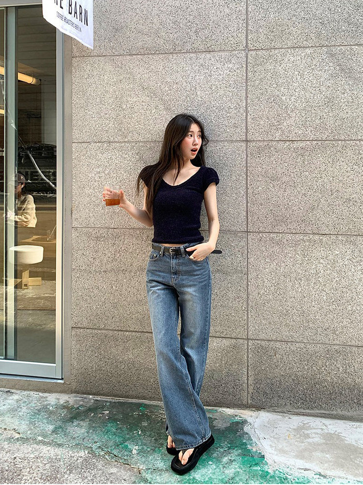 U領圈毛質感針織上衣