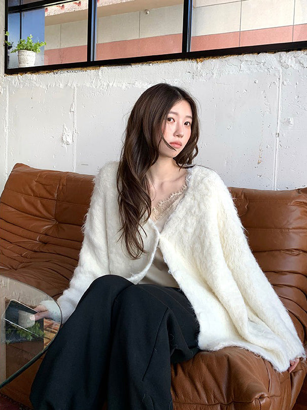 毛感細節排鈕寬鬆針織外套