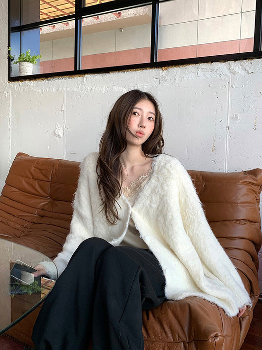 毛感細節排鈕寬鬆針織外套