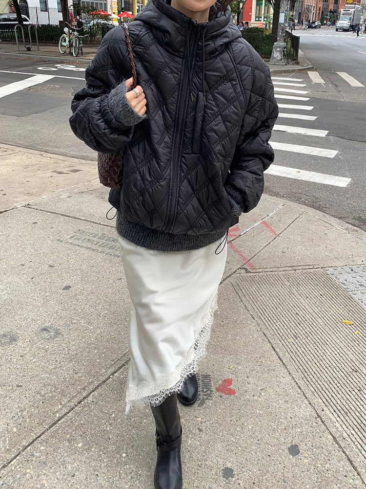 光澤感蕾絲邊不對稱細節半裙