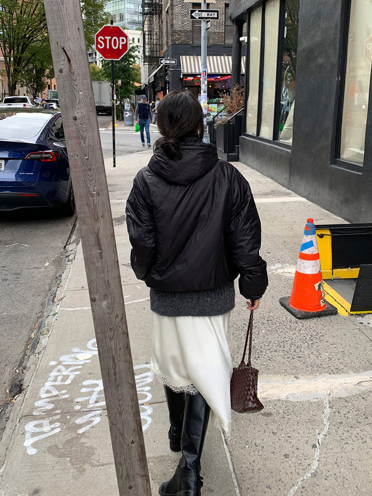 光澤感蕾絲邊不對稱細節半裙