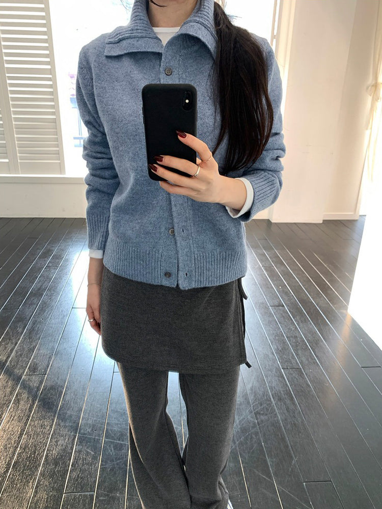 側綁帶細長腿假兩件裙褲