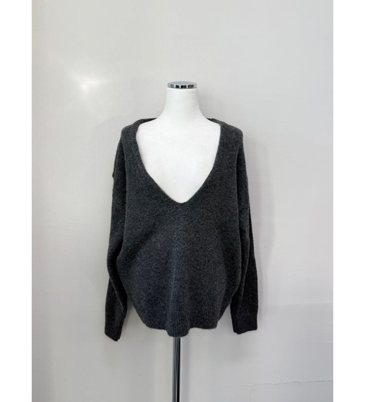 深V寬鬆針織毛衣