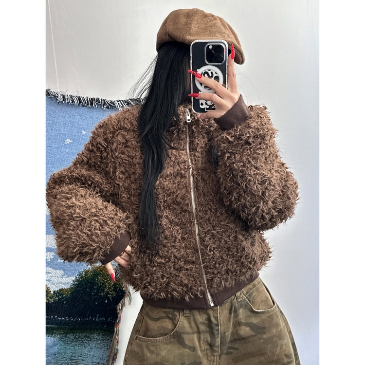 立領毛毛質感修身外套