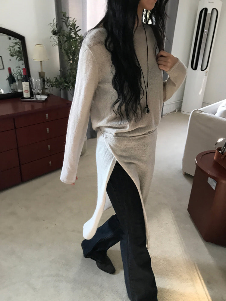 微透膚羊駝毛船領針織上衣