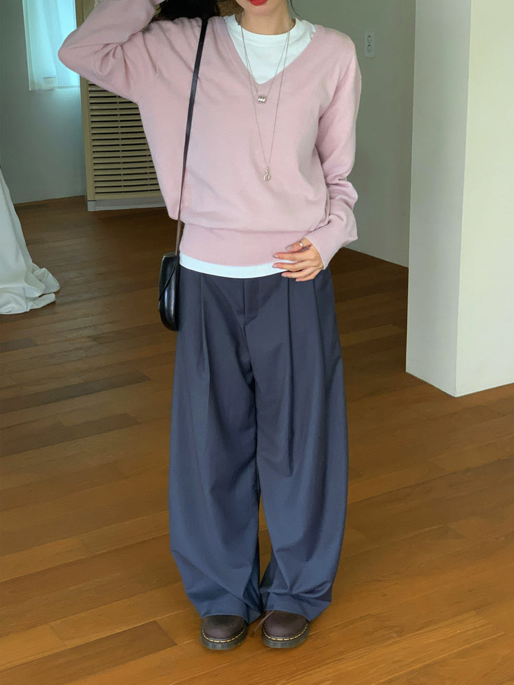 羊毛基礎束口針織上衣
