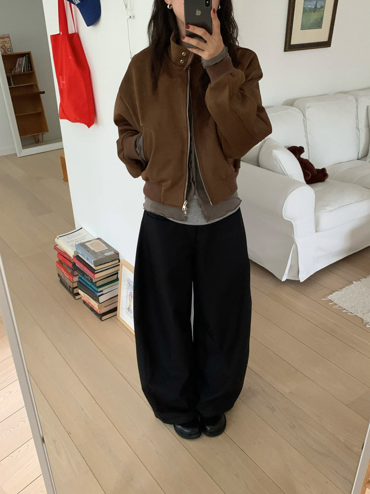 側壓線弧形細節廓形西褲