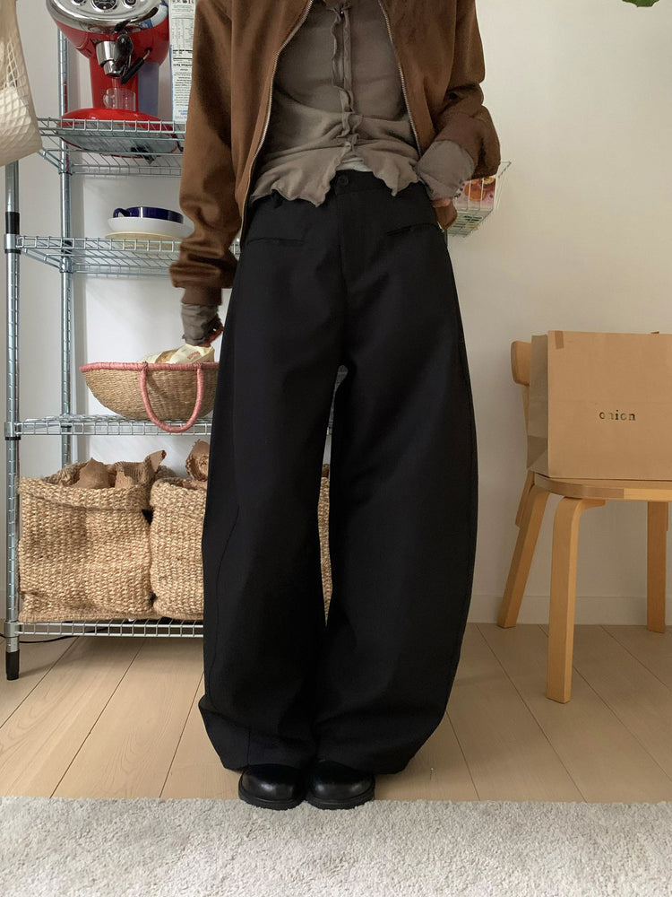 側壓線弧形細節廓形西褲