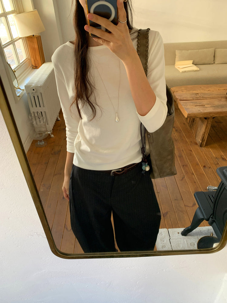 Fw ver.條紋側壓褶細節直褲