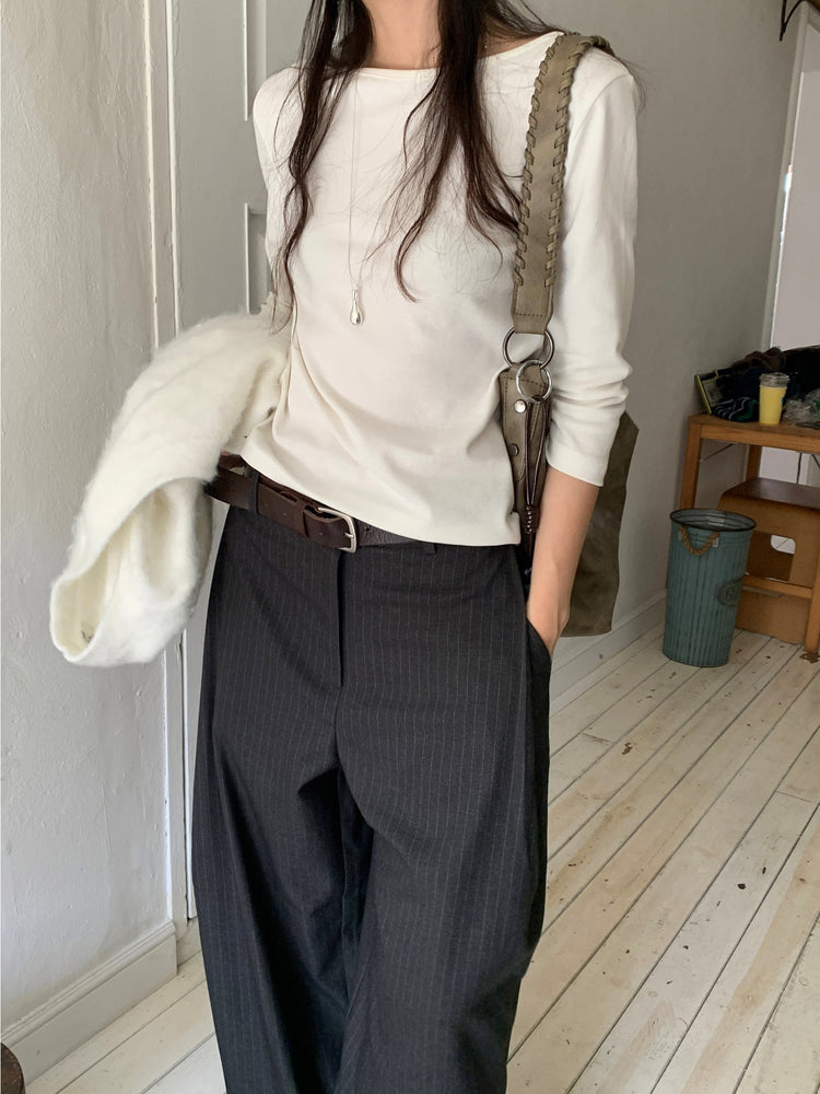 Fw ver.條紋側壓褶細節直褲