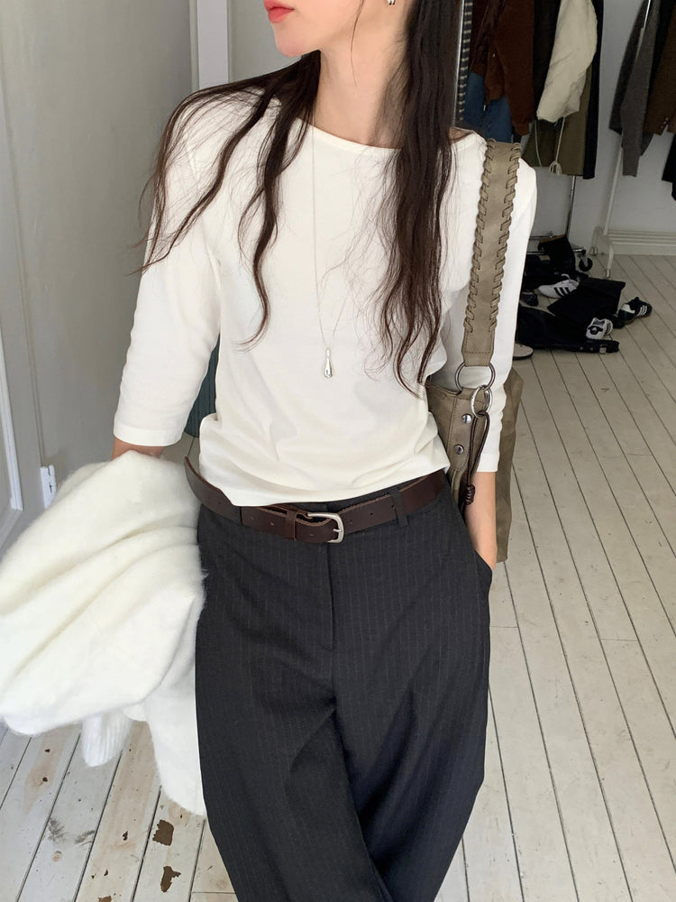 Fw ver.條紋側壓褶細節直褲