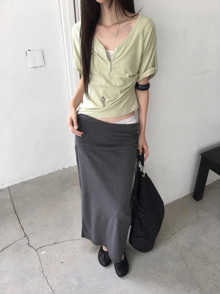 美色V領袖反折細節上衣
