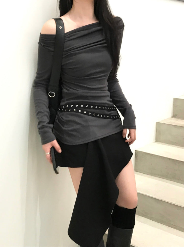 不規則下擺扣鈕短裙