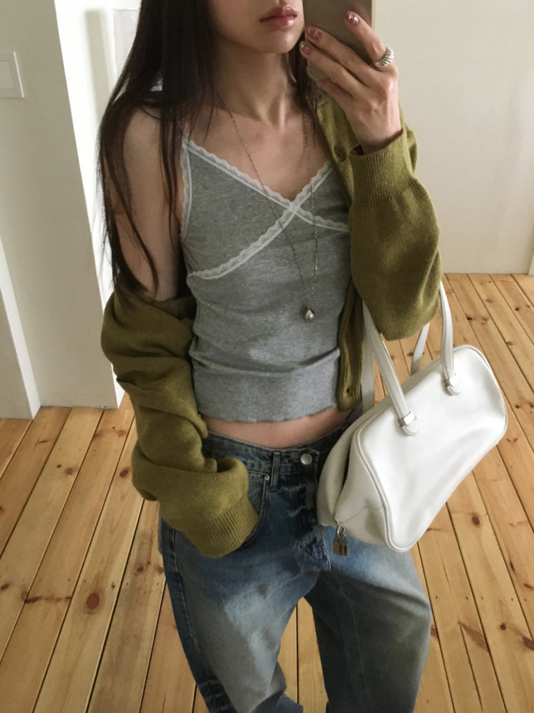 蕾絲邊可調節細節背心