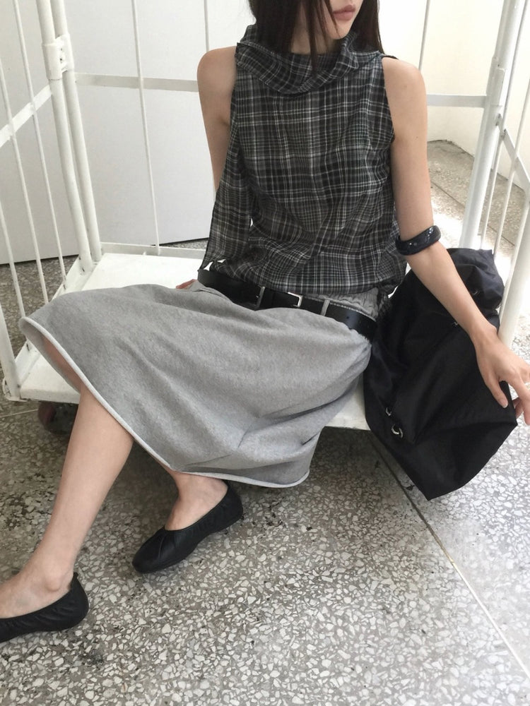格紋側綁帶細節上衣