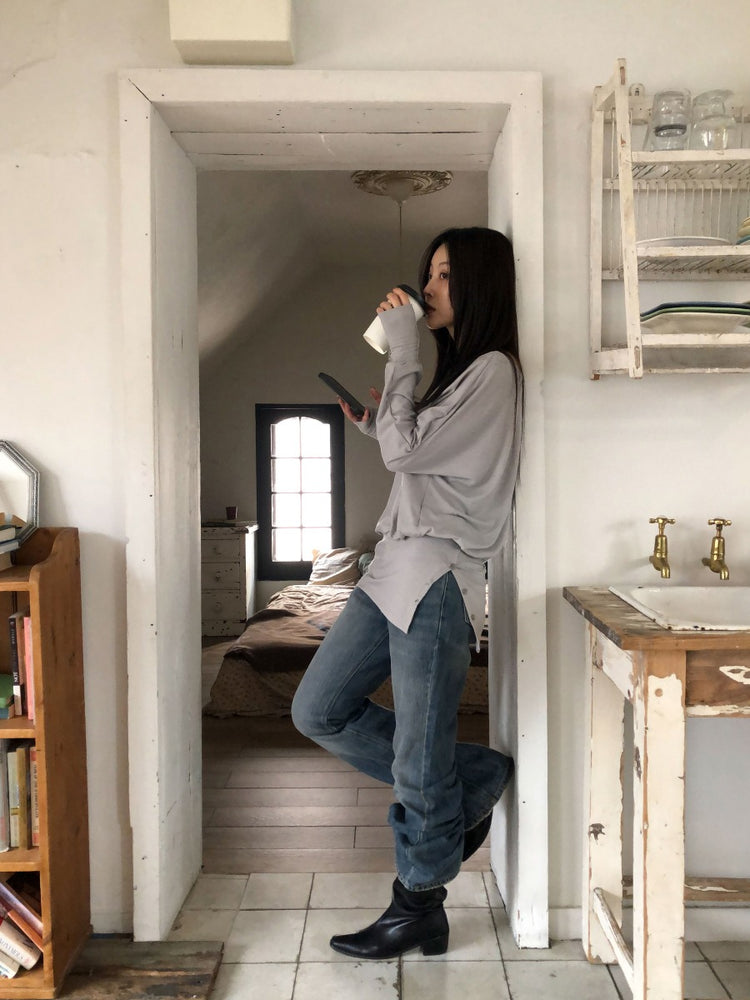 美肩側開叉指扣細節修腰連身裙