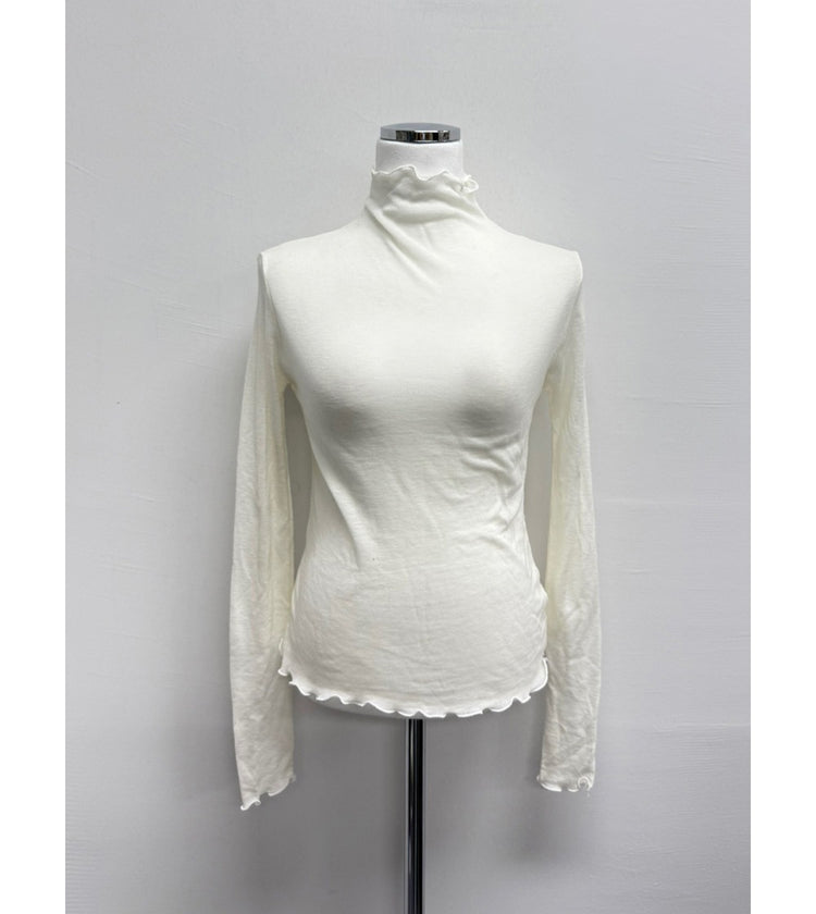 美色微透捲邊細節修身上衣