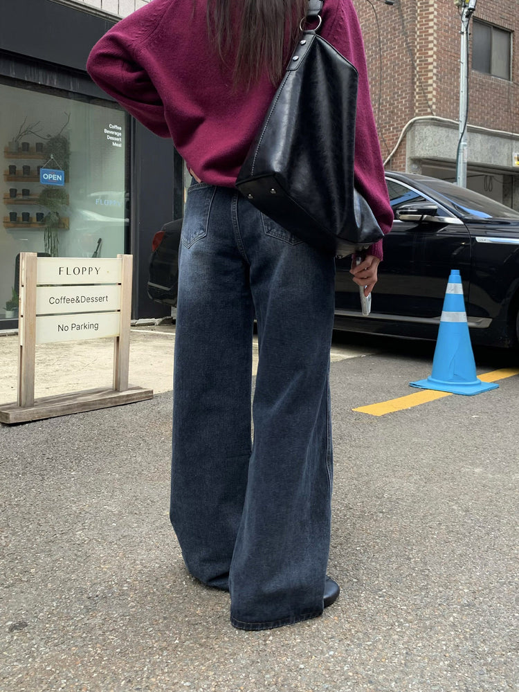 復古美刷色側前壓線細節牛仔褲