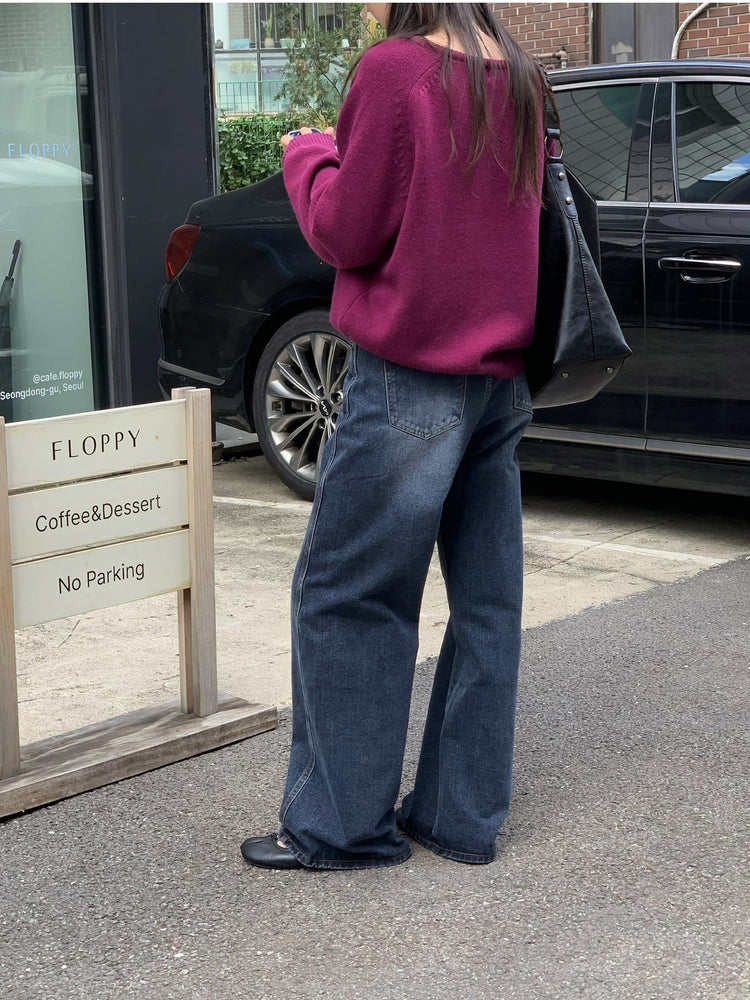 復古美刷色側前壓線細節牛仔褲